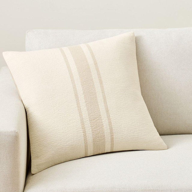 Striped Linen Pillow Cover, Ivory/Flax, 20"