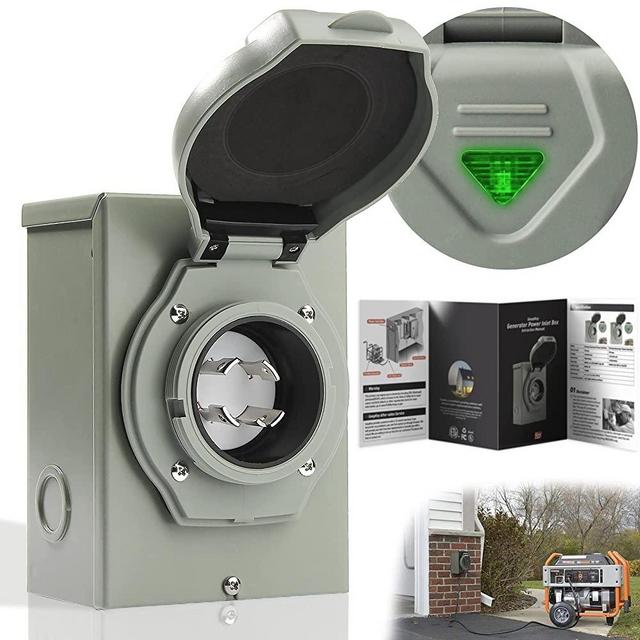 GeepKey 30 Amp Power Inlet Box, NEMA 3R Power Inlet Box, NEMA L14-30P PB30 Power Inlet Box, 125/250 Volt, 7500 Watts Generator Transfer Switch, Weatherproof for Outdoor Use, ETL Listed