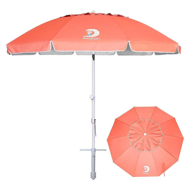 AMMSUN 8 Feet Large Beach Umbrella with Sand Anchor Heavy Duty High Wind Portable Outdoor Umbrellas UV 50+ Protection Air Vent Tilt Patio Garden Pool