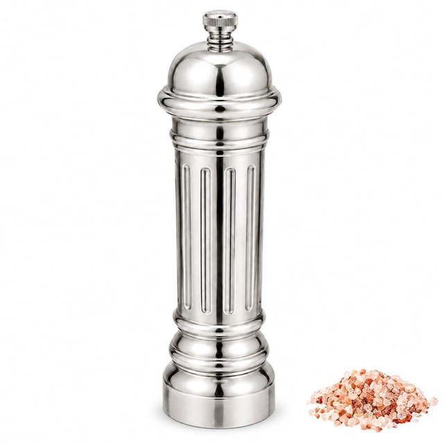 Aurevit Metal Salt Grinder, Heavy Duty High Output Salt Mill with Adjustable Coarseness, 316L Stainless Steel, Refillable (Silver)