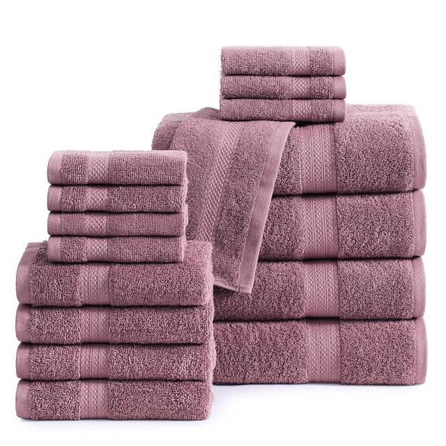LANE LINEN 16 Piece Bath Towels - 100% Cotton Towels for Bathroom, Premium Quality Hotel Towels, Highly Absorbent Bathroom Towel Set, 4 Bath Towels, 4 Hand Towels, 8 Wash Cloths - Wishful Mauve