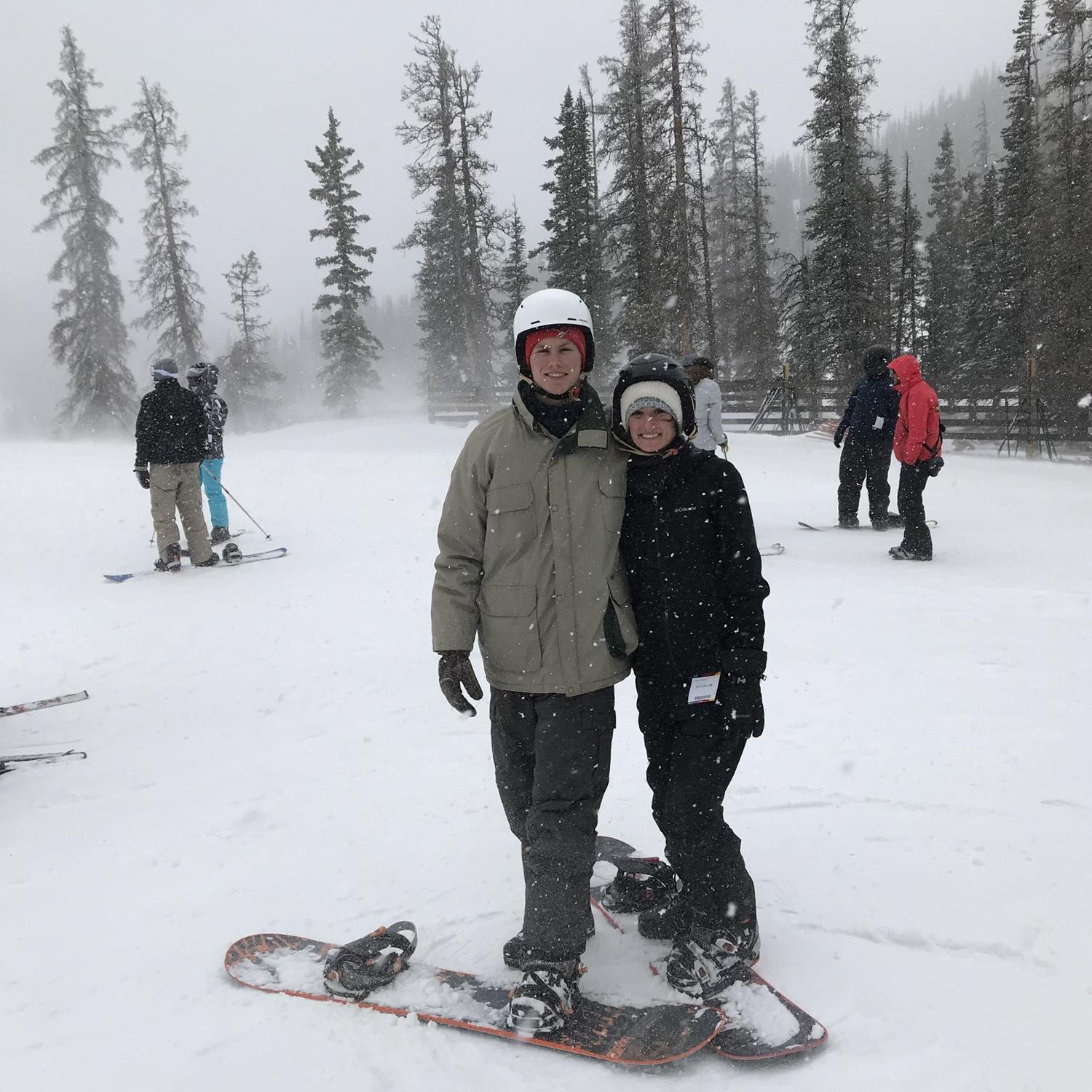 Erin’s first time snowboarding. She sticks to skiing now.