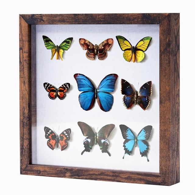 Muzilife 12x12 Shadow Box Picture Frame with Linen Board - Deep Wood & Glass Display Case to Hang Memory Box Baby Sports Memorabilia, Pins, Awards, Medals, Wedding, Tickets and Photos, Rustic Brown
