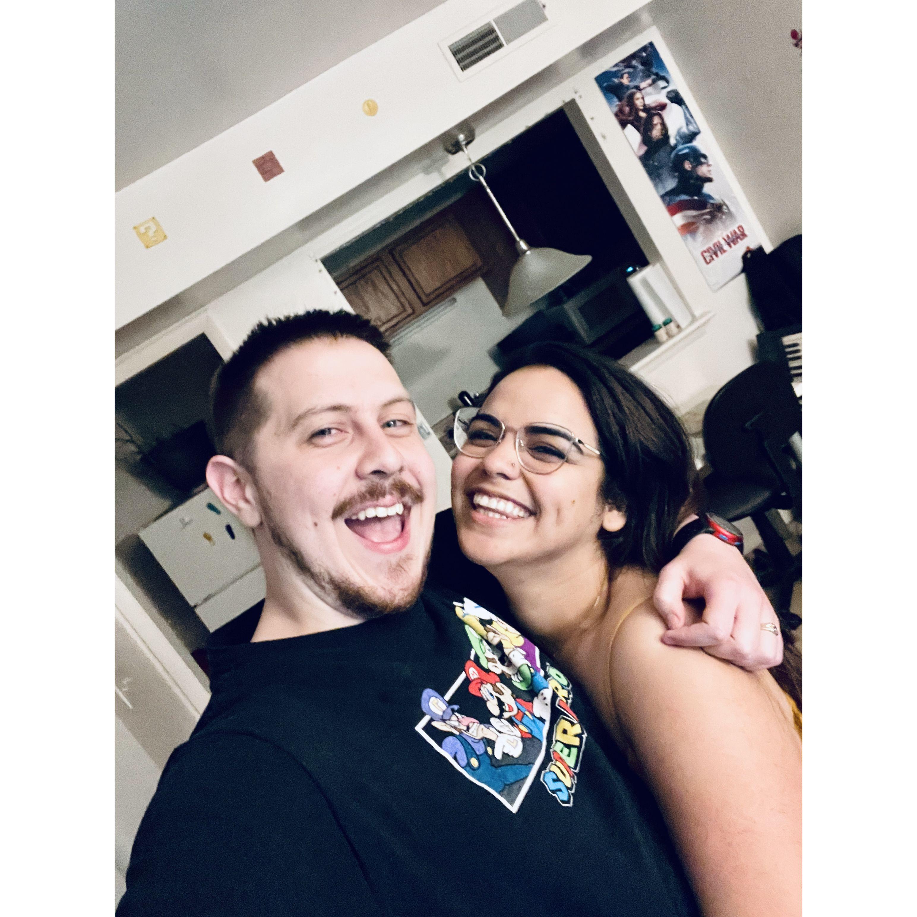 This was our first picture together. We were playing "we are not strangers" and we got a challenge to take a selfie together.