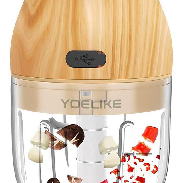 Yoelike Electric Mini Garlic Chopper, 40W Powerful Portable Wireless Food Chopper Handheld USB Rechargeable Vegetable Mincer for Onion, Meat, Chili and Ginger, 250ml/8.5oz