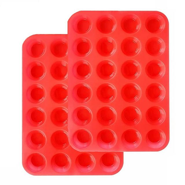 Silicone Mini Muffin Pan Set, 24 Cups Cupcake Pan 2-Pieces, Nonstick Silicone Baking Pan,Mini Muffin Tin BPA Free and Dishwasher Safe, Great for Making Muffin Cakes, Tart, Bread (24 Cups Red,2 PCS)