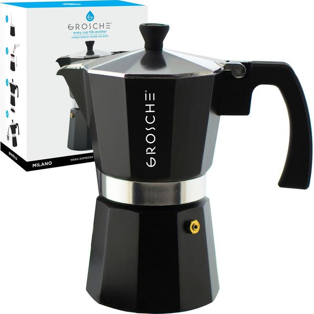 GROSCHE Milano Stovetop Espresso Maker Moka Pot 6 Espresso Cup size 9.3oz, Black