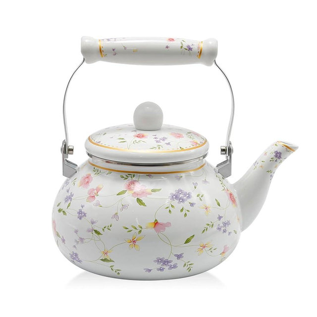 Saihisday Enamel Teakettle Floral Teapot for Stovetop, 2.5L Large Green Floral Tea Kettle with Ceramic Handel Turkish Style(Green Rose)