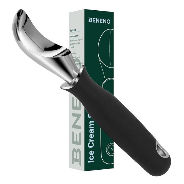 Beneno Heavy Duty Ice Cream Scoop with Comfortable Grip Long Handle, Upgraded Anti-fracture Durable Ice Cream Scoop Dishwasher Safe, Weak Hands Friendly Ice Cream Scoop Easy to Use, Black