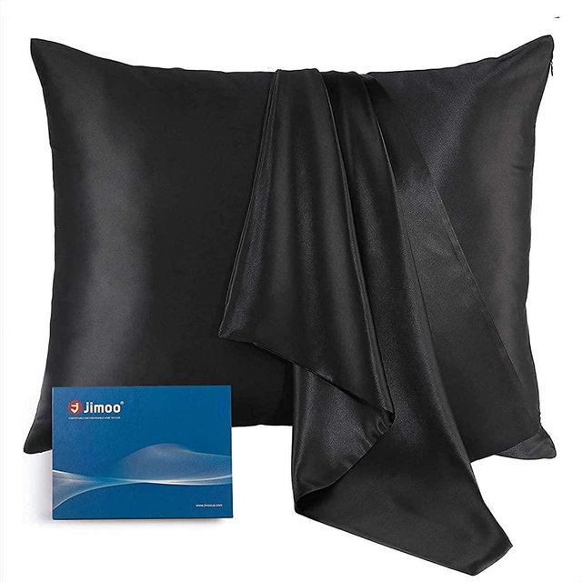 Natural Silk Pillowcase, for Hair and Skin with Hidden Zipper,22 Momme,600 Thread Count 100% Mulberry Silk, Soft Breathable Smooth Both Sided Silk Pillow Cover(Black, Standard 20''×26'',1pcs)