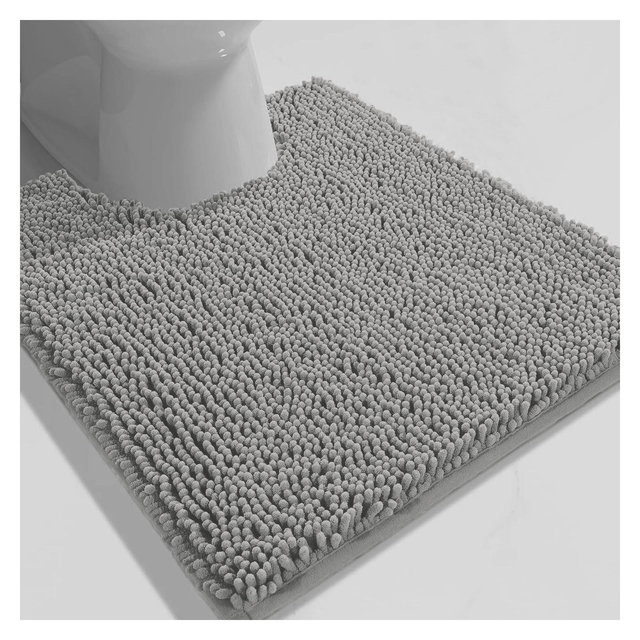 Home Mart Goods Light Grey Soft Cozy Plush Chenille Contour Bath Mat Bathroom Rug