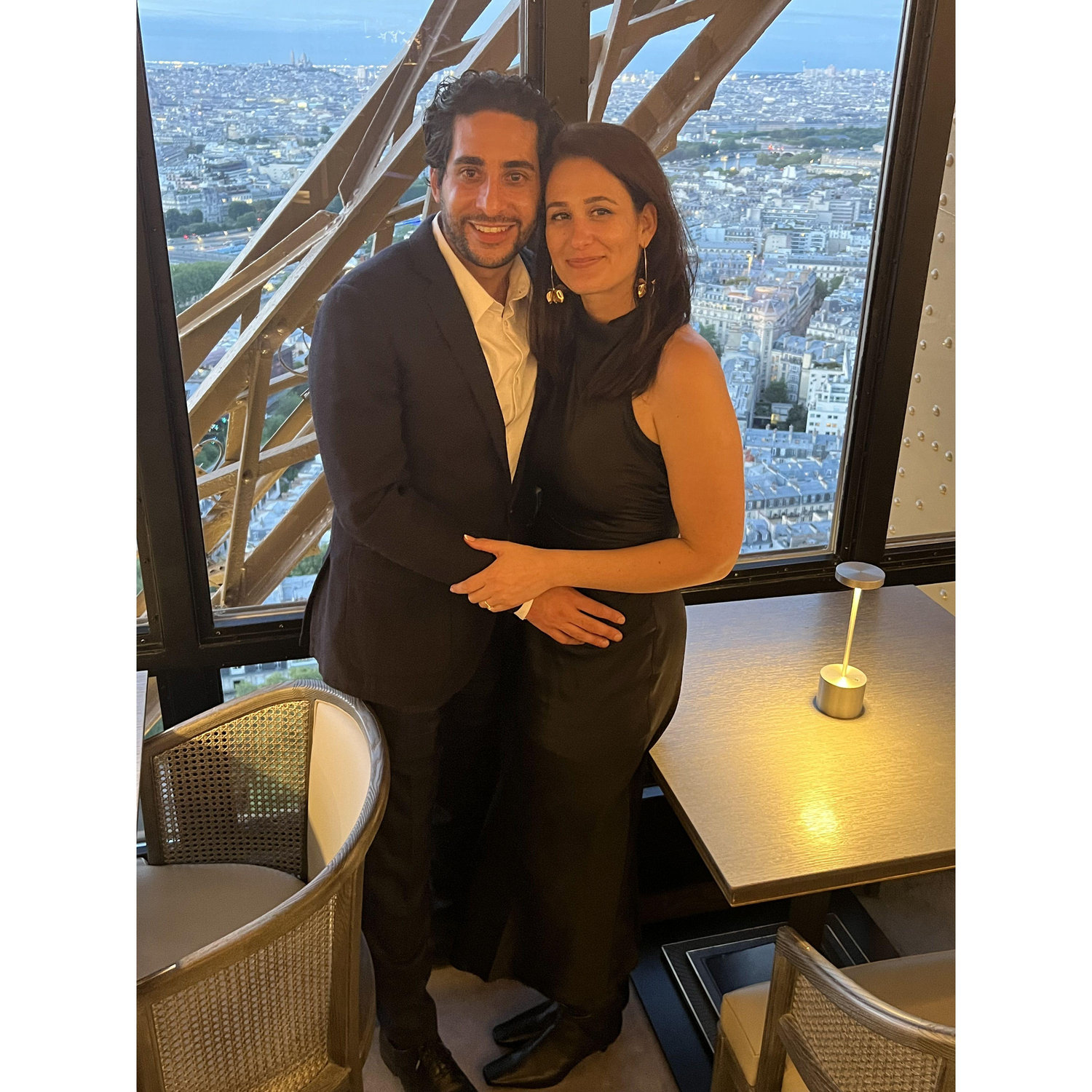Dinner at Jules Verne right after we got engaged!