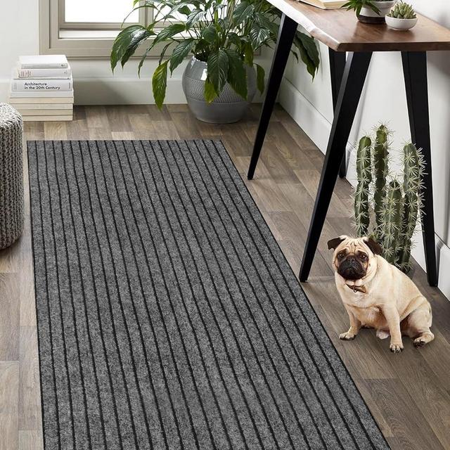 Weidear Hallway Runner Rug with Rubber Backing, Laundry Room Rug Non Slip, Washable Outdoor Indoor Rug Carpet Runner, Customized Area Rugs Mat for Entryway, Balcony, Deck-2FT x 6FT, Gray Stripe