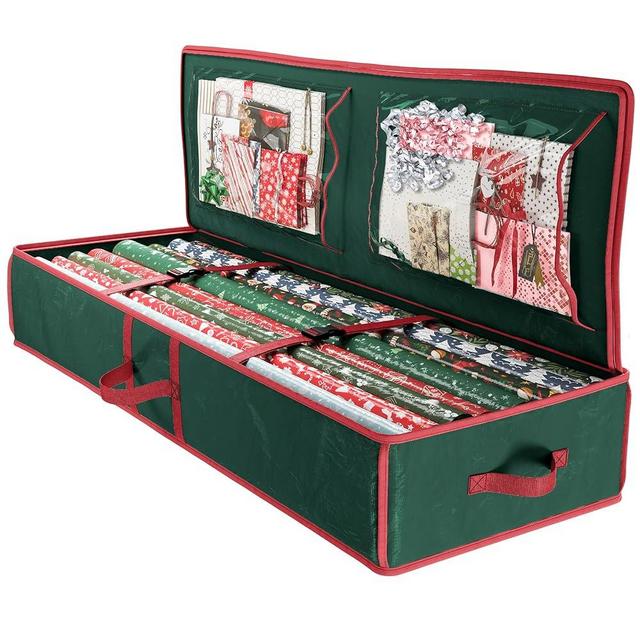 Heavy Duty Wrapping Paper Organizer Storage Bag Green - Christmas Storage Organizer For Wrapping Paper And Gift Bag Storage - Wrapping Paper Storage Container - Holiday Christmas Decorations