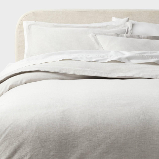 Full/Queen Casual Textured Cotton Duvet Cover and Sham Set Light Gray - Threshold™