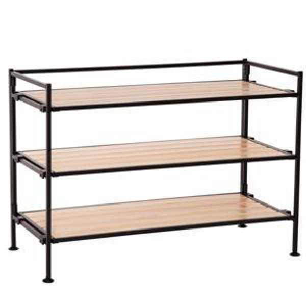 3-Tier Slatted Shoe Rack | Color: White Oak