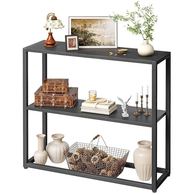 TIQLAB Small Entryway Table, 29.5" Narrow Console Table with Shelves, Sofa Table, Couch Table, Side Table, Entry Table for Hallway, Living Room, Small Space, Black