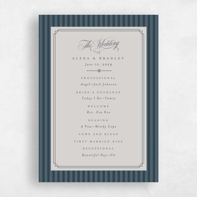 Grayed Navy, Blue Wedding Program - Loren