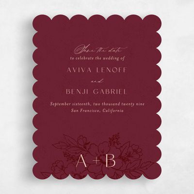 Red Scalloped Wedding Save the Date - Oriabel Portrait