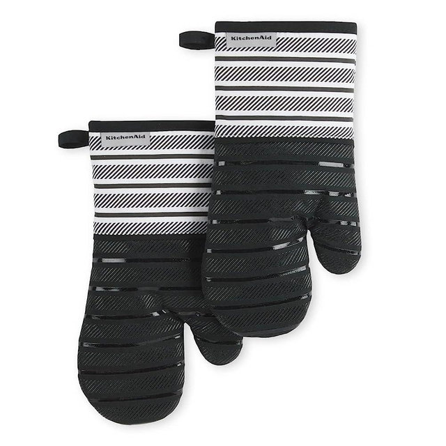 KitchenAid Albany Oven Mitt 2-Pack Set, Onyx Black, 7"x13"