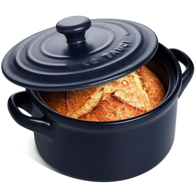 LE TAUCI 3 Quart Ceramic Dutch Oven for Bread Baking, Dutch Oven Pot with Lid for Sourdough Bread, Non-Coated and Non-Toxic Ceramic Bread Oven Pan, Use as Soup and Stew Pot, Midnight Blue