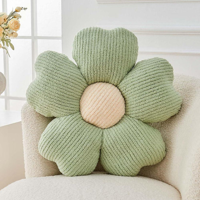 Kcvvcr Flower Throw Pillow, Cute Flower Shaped Pillow Decorative Throw Pillow for Bed Couch, Soft Daisy Pillows Floor Seating Cushion Cushions (14.9 Inch Sage Green)
