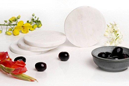 White Marble Coasters Set of 4 Stone Coaster Pattern Round For Bar Drinks Christmas Housewarming Gifts