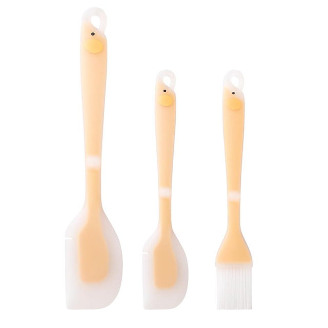 Silicone Spatula Set with Grooved Design + Basting Brush, Heat Resistant, BPA-Free & Non-Stick Small Rubber Spatula, Kitchen Utensils Set for Baking, Cooking, Scraping, Stirring & Basting 3 PCS
