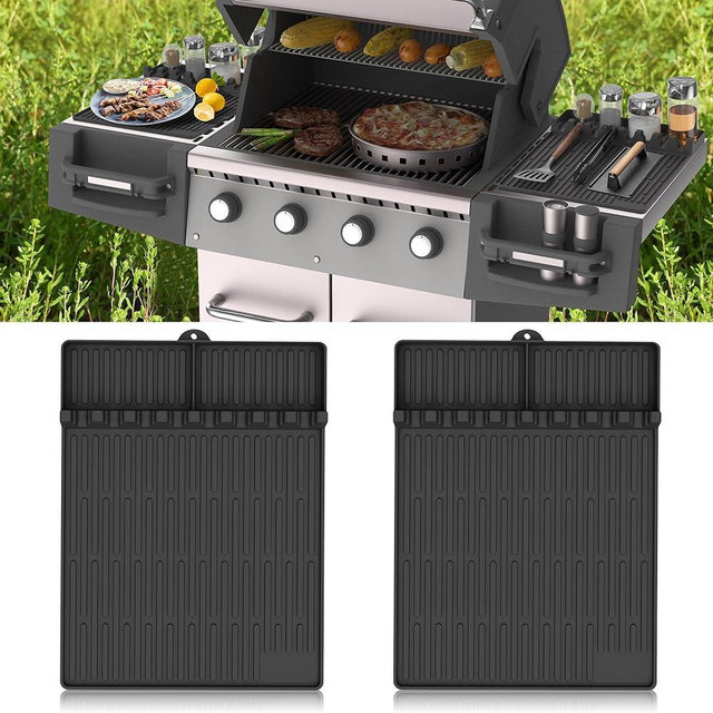 Silicone Griddle Tools Mat for Blackstone- Large Silicone Spatula Mat with Drip Pad - Griddle Mat Barbeque Grill Accessories - Side Shelf Mat Grill Pad for Outdoor Grill Kitchen Countertop (black)