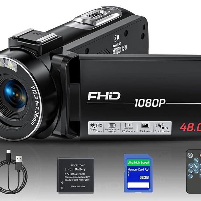 OLESIT Video Camera Camcorder, Full HD 1080P 48MP Camcorder 16X Digital Video Camera for YouTube, 3.0 Inch IPS Screen Vlogging Camera Recorder with Controller, Battery and 32GB Card