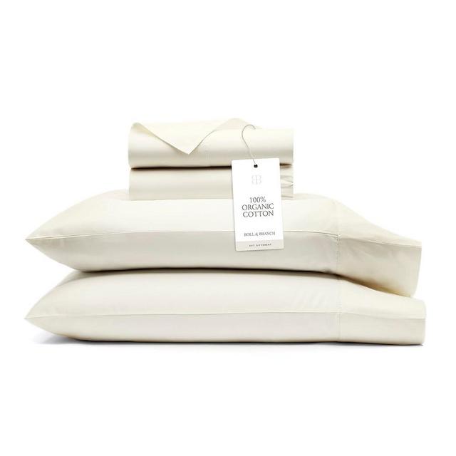 BOLL & BRANCH Signature Hemmed Sheet Set - King, Cream - Luxury 100% Organic Cotton - Includes 1 Flat, 1 Fitted, 2 Pillowcases - Buttery Soft