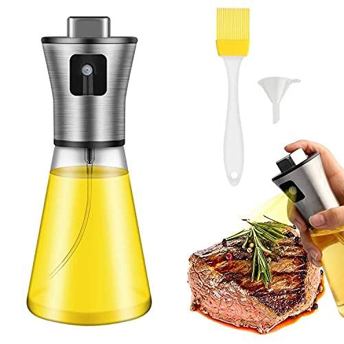 WOOWGIAO Olive Oil Sprayer Dispenser for Cooking 200ml Oil Sprayer Bottle for Air Fryer Olive Oil Dispenser Bottle Spray Mister Stainless Steel Glass Bottle for BBQ Making Salad Baking Roasting Frying