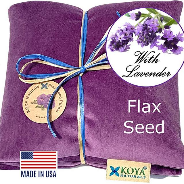 KOYA Naturals Soft Velvet Flax Seed Pillow with Lavender - Heating Pad Microwavable – Moist Heat Pack – for Neck, Muscle, Joint, Stomach Pain, Menstrual Cramps – Warm Neck Wrap (Purple, Scented)