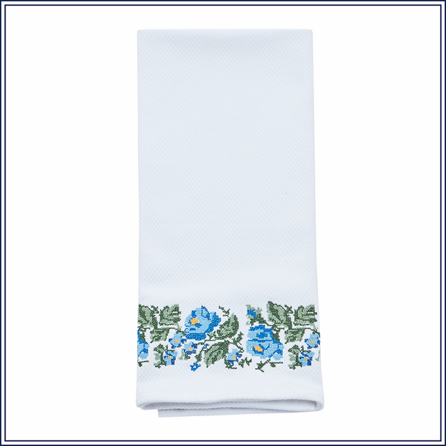 FLORAL EMBROIDERED HANDTOWEL IN BLUE