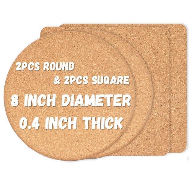 KITWILD High Density 8 Inch Thick Cork Trivets for Hot Dishes, Plates, and Kitchen Countertops, Fine Particle Heat Resistant Round Cork Coaster, Cork Placemats Cork Pads for Hot Pots and Pans, 4 Pcs