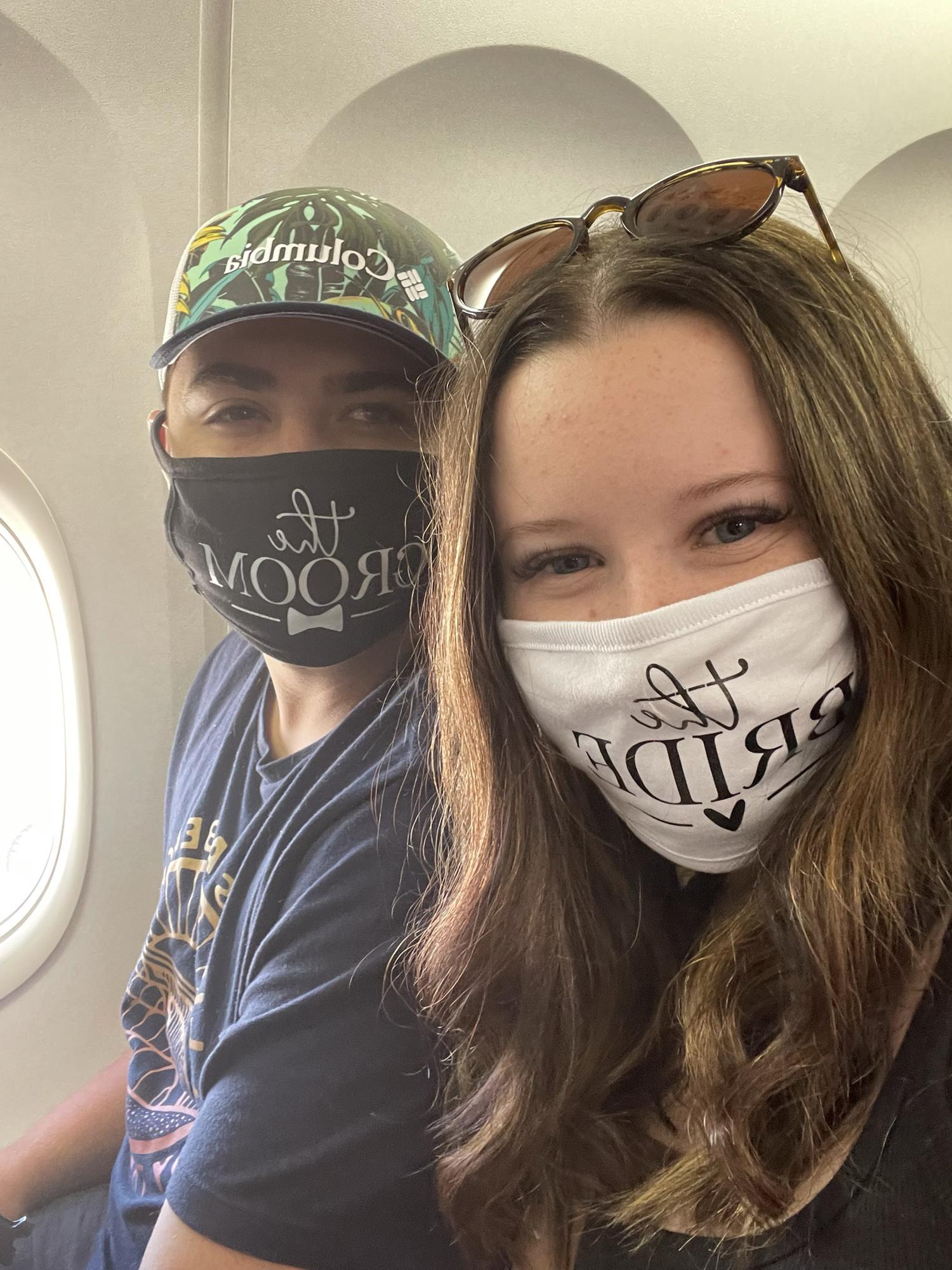 Dustin and Maya on their flight to Honolulu, Hawaii to get eloped 2021