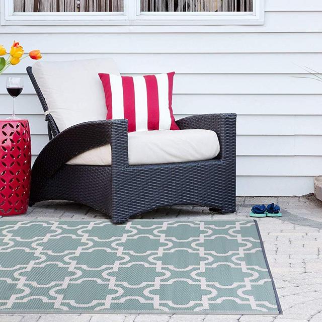 DII Moroccan Indoor/Outdoor Lightweight, Reversible, & Fade Resistant Area Rug, Use For Patio, Deck, Garage, Picnic, Beach, Camping, BBQ, Or Everyday Use - 4 x 6', Green Lattice