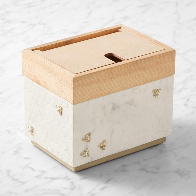 Williams Sonoma Honeycomb Bee Recipe Box, Marble