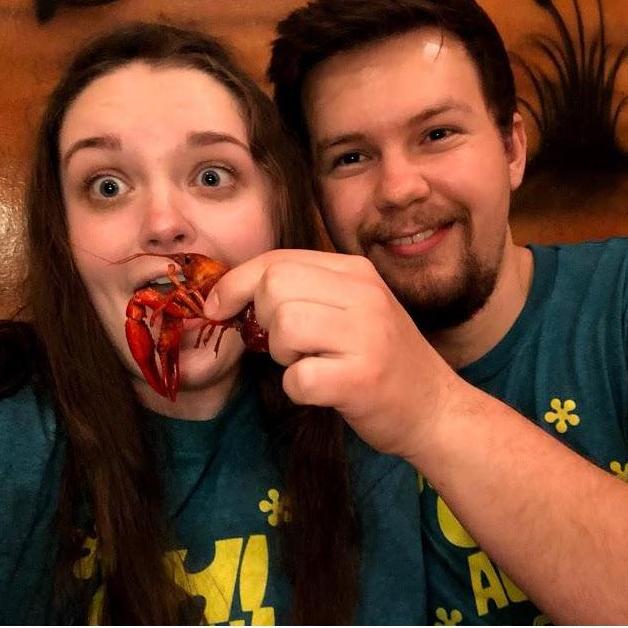 Riley's first time in Louisiana and his first time trying crawfish, March 2018