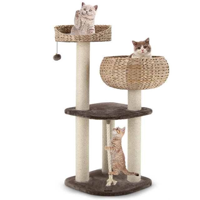 Costway 41'' Hand-Made Cat Tree Tower Natural Bowl Shaped w/ 2 Perch Coffee