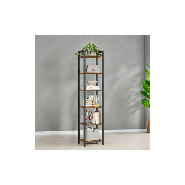 VASAGLE Storage Rack 6-Tier Tall Bookshelf Bookcase Display Shelves 11.8 x 15.7 x 73.8 Inches Rustic Brown and Black