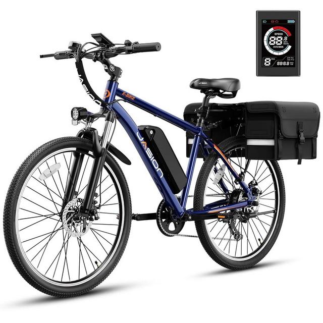 Jasion EB5 Electric Bike for Adults with Peak 750W Brushless Motor, 40Miles 20MPH Commuting Electric Mountain Bike with 360Wh Removable Battery, 7-Speed, 26" Tires and Front Fork Suspension