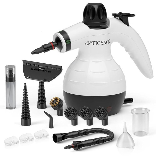 TICYACK Handheld Steam Cleaner, Steam Cleaner with 16 PCS Accessory & Safety Lock, Capacity, Multi-Surface Deep Cleaning for Home, Car, Bathroom, Grout, Floor, Window(White/Black)