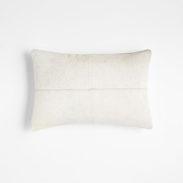 Valona 18"x12" White Cowhide Pillow Cover with Down-Alternative Insert