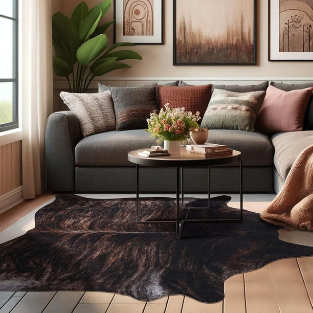 WARM HAVEN Cow Hide Rug: 5.2x6.2 Feet Premium Animal Skin Rug - Print Cowhide Rugs for Western Décor Living Room Bedroom