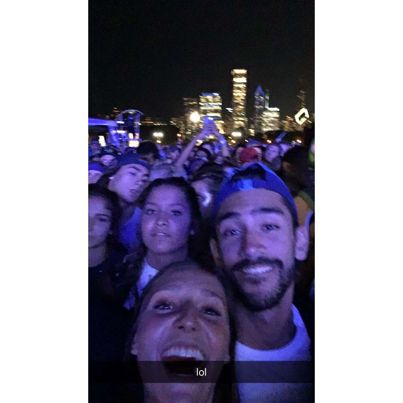 Our first photo together - at Lollapolooza at The Killers back in 2017. Snapchat really capturing the mems!