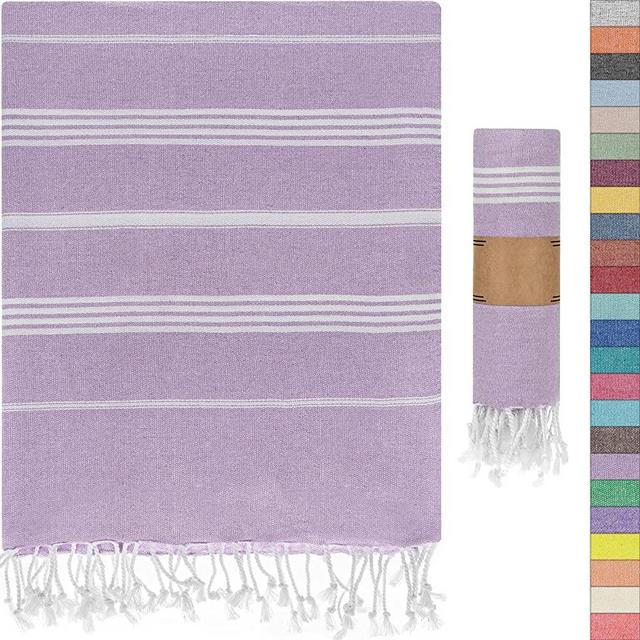 EPHESUS TOWELS Turkish Beach Towel - Turkish Cotton - 39x71 inch Oversized - Turkish Towel for Beach, Bath, Pool, Gym, Yoga - Prewashed, Lightweight, Quick Dry (Ligth Lilac, New Sultan Pack 1)