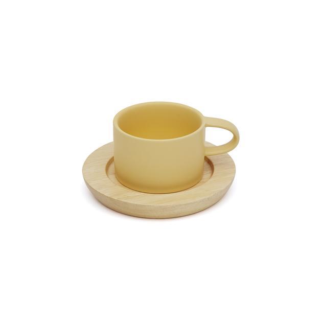 Mia Mug & Wood Saucer Set -- Yellow