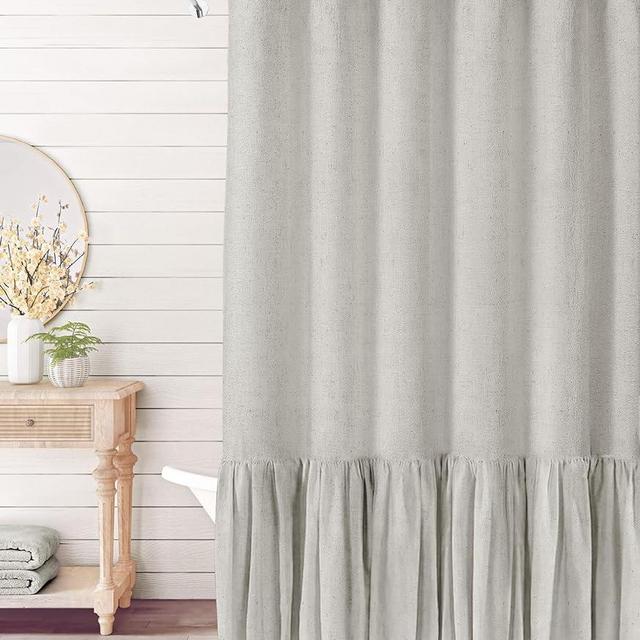 Farmhouse Shower Curtain with A Ruffle Hem Linen Blend Shower Curtain for Bathroom 72"x72"