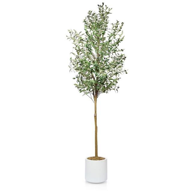 Artificial Olive Tree 7ft Tall, Faux Potted Silk Olive Plant for Indoor Home Decor, 50% Thicker Leaves & Branches, Lifelike Olive Tree for Living Room, Office, or Bedroom